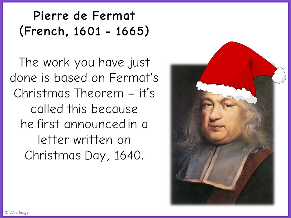 Fermat’s Christmas Theorem (again!)